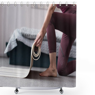 Personality  Woman With Yoga Mat At Home Shower Curtains