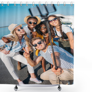 Personality  Multiethnic Friends Taking Selfie Together Shower Curtains
