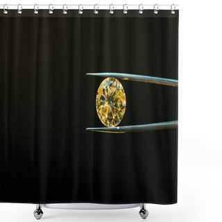 Personality  Colorful Yellow Sparkling Diamond In Tweezers Isolated On Black Shower Curtains