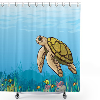 Personality  Cartoon Sea Turtle And Coral Reef. Shower Curtains