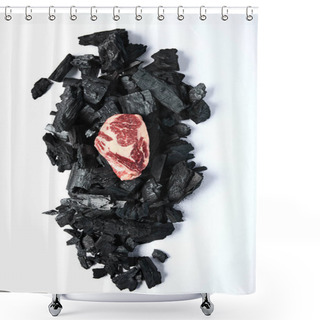 Personality  Top View Of Fresh Raw Steak On Black Coals On White Background Shower Curtains