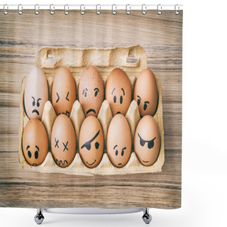 Personality  Emotion Face Painted Eggs In Paper Box Shower Curtains