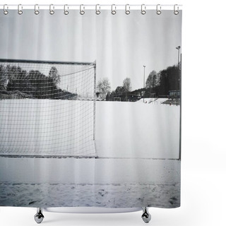 Personality  An Empty Soccerfield In Winter Shower Curtains