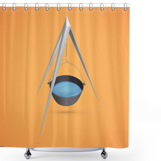 Personality  Black Kettle For Campfire On Tripod Vector Illustration Shower Curtains