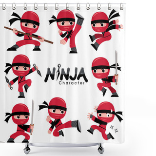 Personality  Vector Illustration Of Cartoon Ninja Character Set. Fighting Poses Shower Curtains