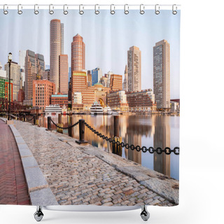 Personality  Boston Skyline At Seaport With The Boston Harbor And Financial District. Shower Curtains