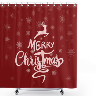 Personality  Vector With Merry Christmas Lettering Snowflakes And Deer On Red  Shower Curtains