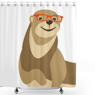 Personality  Cartoon Otter In Glasses Vector Illustration Flat Style Front  Shower Curtains