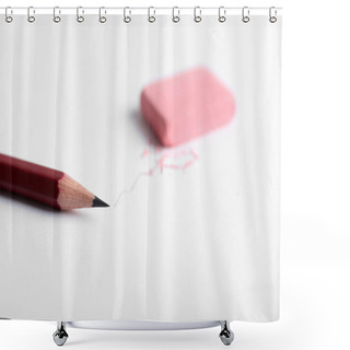 Personality  Eraser And Pencil On Paper Background Shower Curtains