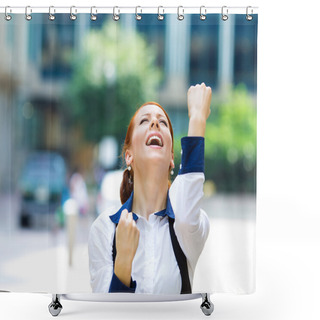 Personality  Businesswoman Celebrating Success  Shower Curtains