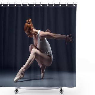 Personality  Graceful Slender Ballerina Dancing In Studio Shower Curtains
