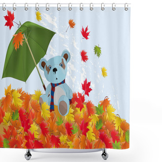 Personality  Bear Cub And A Leaf Fall Shower Curtains