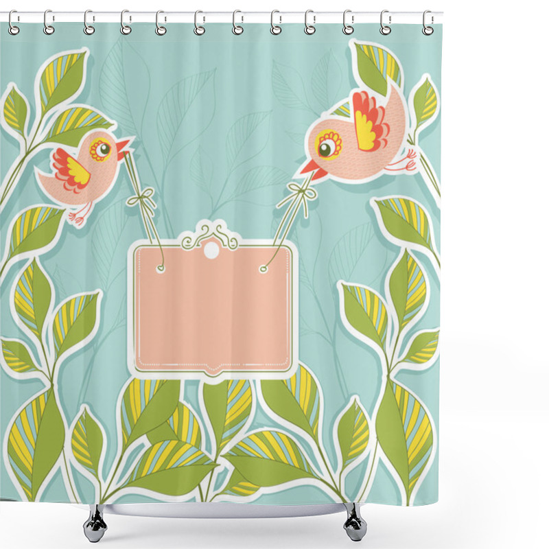 Personality  Vector Birds Holding Banner Shower Curtains