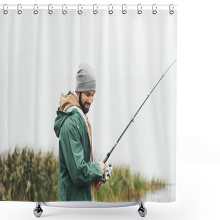 Personality  Man Fishing On Cloudy Day Shower Curtains