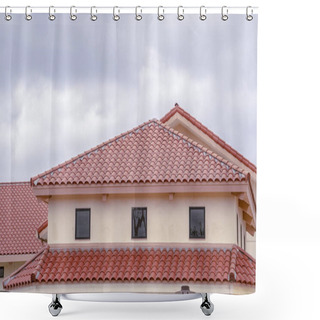 Personality  Panorama Tiled Roof On A Building With Ventilation Windows Shower Curtains