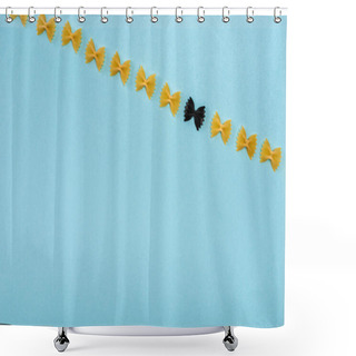 Personality  Top View Of Black Pasta Among Yellow On Blue Background Shower Curtains