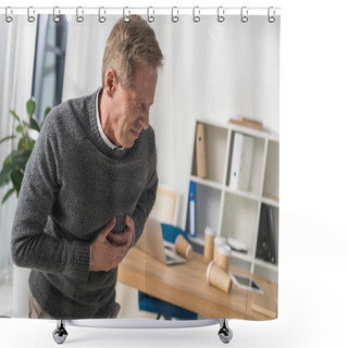 Personality  Middle Aged Man Having Heart Attack In His Office Shower Curtains