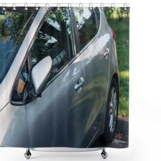 Personality  Detail Of Parked Shiny Grey Car, Transport Background Shower Curtains