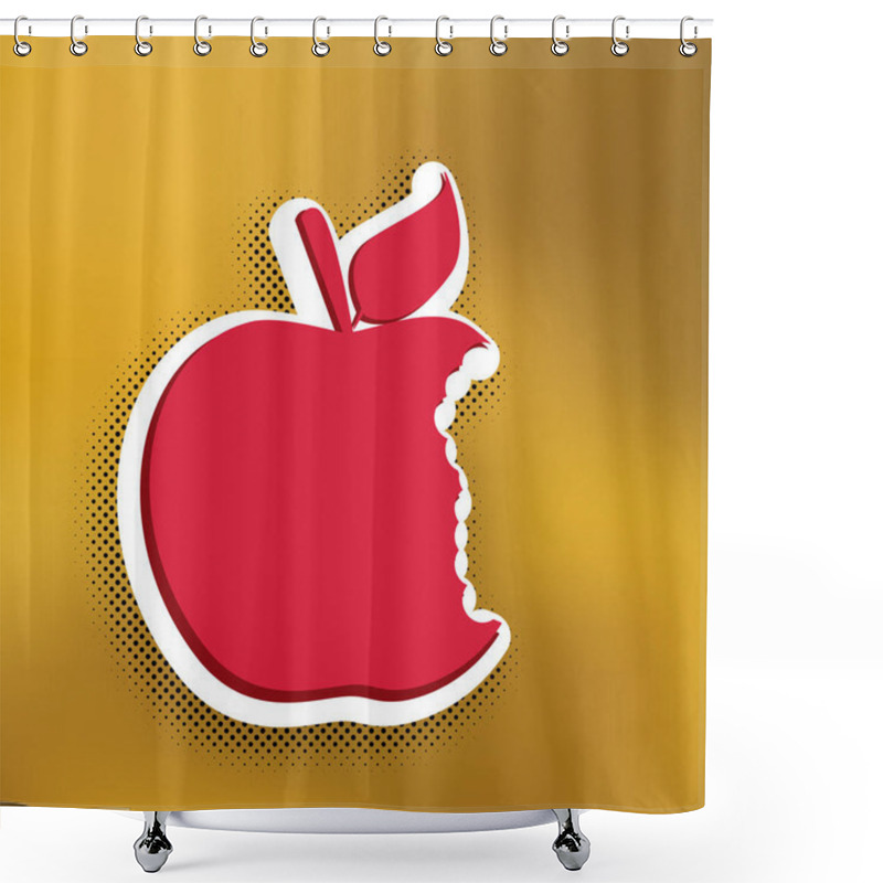 Personality  Bited apple sign. Vector. Magenta icon with darker shadow, white sticker and black popart shadow on golden background. shower curtains