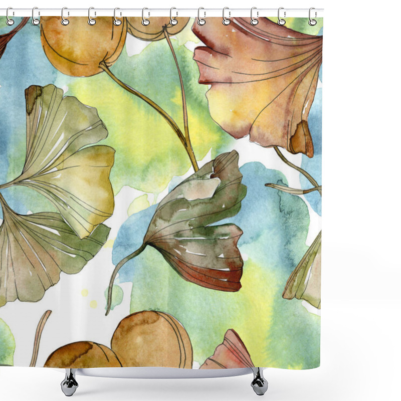 Personality  Green red ginkgo biloba leaves. Watercolor background illustration set. Seamless background pattern. shower curtains