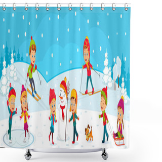 Personality  Boys And Girls Play In Winter Shower Curtains