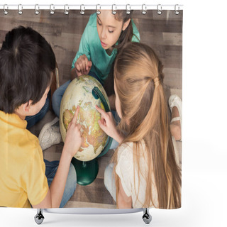 Personality  Children With Globe In Library Shower Curtains