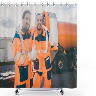 Personality  Garbage Removal Workers Giving A Thumbs-up Shower Curtains