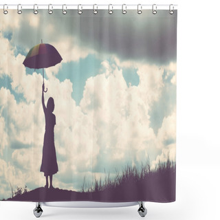 Personality  Silhouette Of Woman Holding Umbrella Sunny Day Shower Curtains