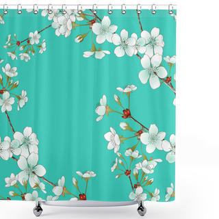 Personality  Flowering Branch Of Cherry - Seamless Wallpaper. Shower Curtains
