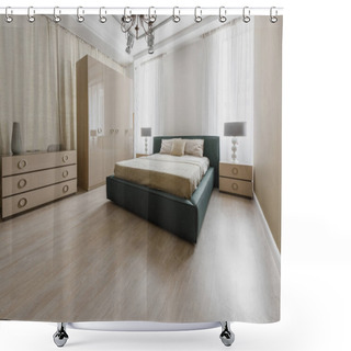 Personality  Large Bed In Modern Renovated Bedroom Shower Curtains