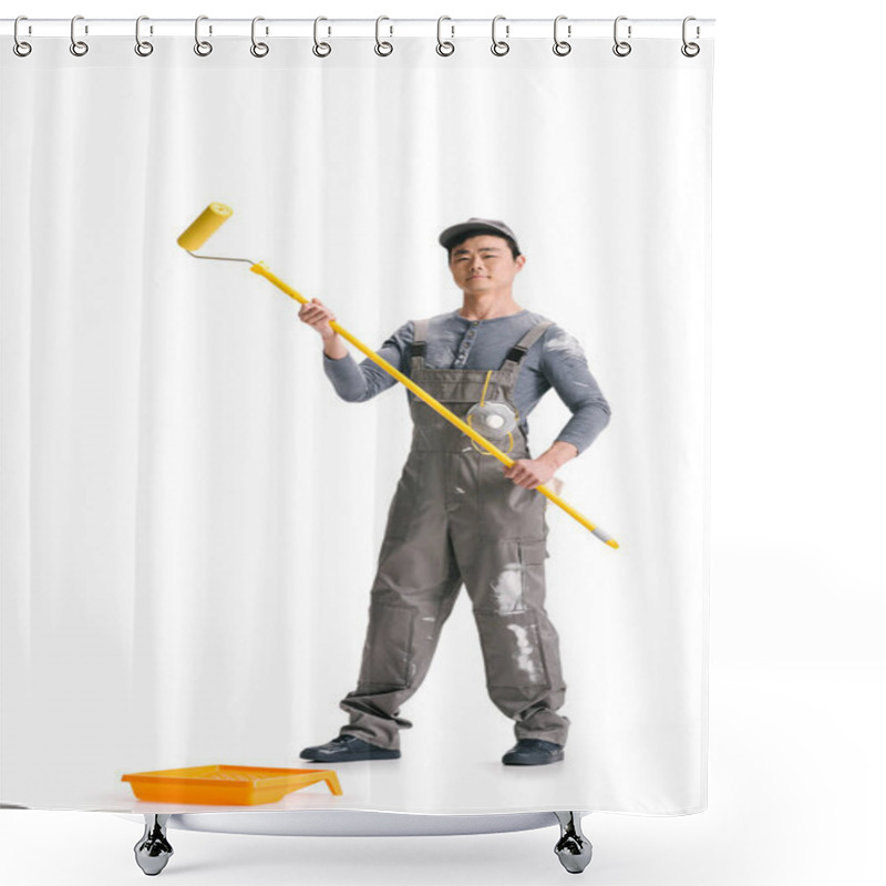 Personality  Construction Worker With Roller Brush Shower Curtains