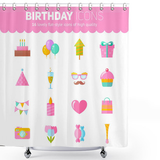 Personality  Festive Birthday Flat Icons Set Shower Curtains