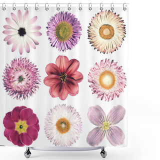 Personality  Various Vintage Retro Flowers Selection Isolated On White Shower Curtains