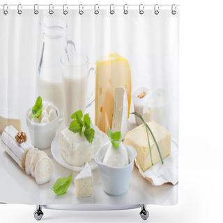 Personality  Assortment Of Dairy Products Shower Curtains