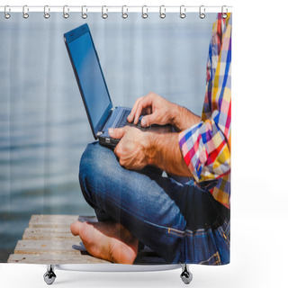 Personality  Young Man With Laptop  Shower Curtains