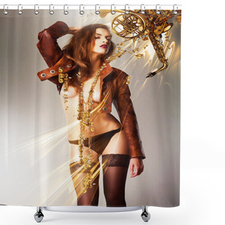 Personality  Attractive Woman With Saxophone And Horn Shower Curtains