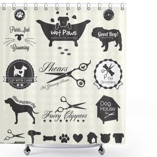 Personality  Vector Set: Pet Grooming Labels Shower Curtains