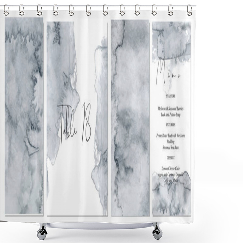 Personality  Watercolor abstract pale grey wedding set with hand drawn background. shower curtains