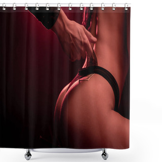 Personality  Cropped View Of Man Putting Money In Panties Of Sexy Stripper On Black With Red Lighting  Shower Curtains