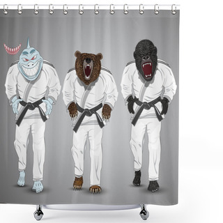 Personality  Set Of Cartoon Sports Man-shark,man-bear And Man-gorilla. Shower Curtains