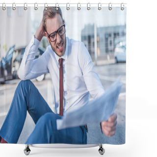 Personality  Stressed Businessman With Newspaper Shower Curtains
