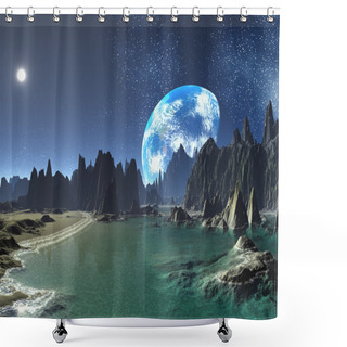 Personality  Earth-rise From Alien Shores Shower Curtains