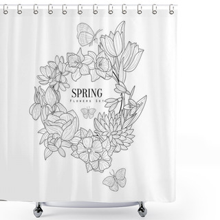 Personality  Wrath Of Spring Flowers Hand Drawn Realistic Sketch Shower Curtains