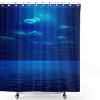 Personality  Dark Blue Moonlight Over Sea Shower Curtains