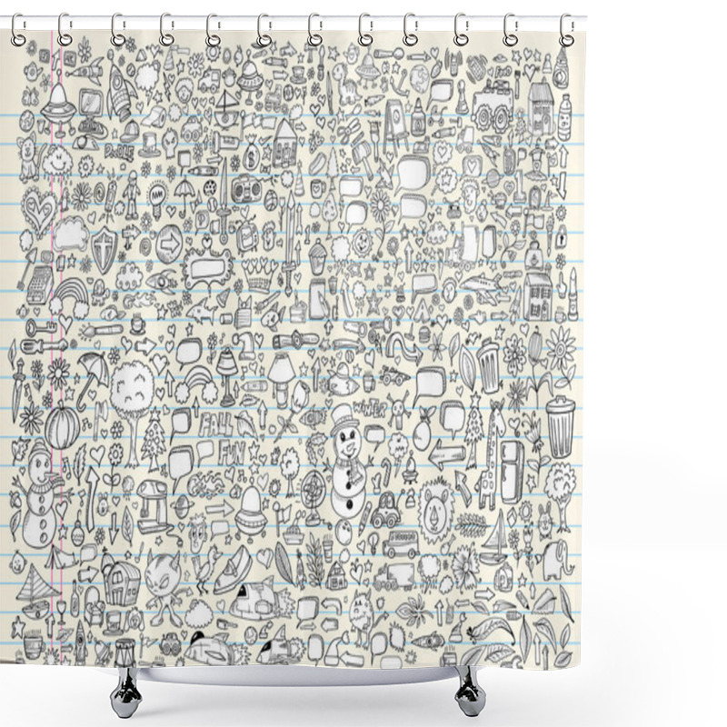 Personality  Massive Mega Doodle Sketch Notebook Vector Elements Set Illustration Art Shower Curtains