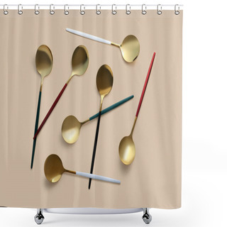 Personality  Golden Spoons On Beige Background Shower Curtains