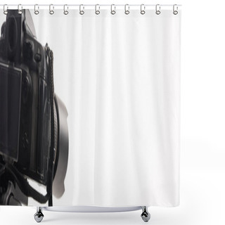 Personality  Black Professional Digital Camera Isolated On White, Panoramic Shot Shower Curtains