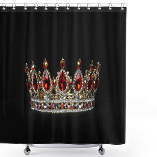 Personality  Close Up Of Red And Gold Crown On Black Studio Background. Shower Curtains