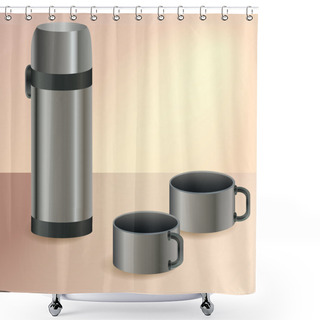 Personality  Vector Thermos And Two Cups Shower Curtains