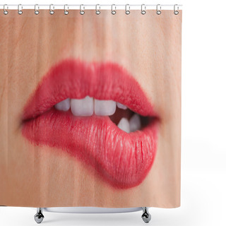 Personality  Attractive Woman Biting Her Beautiful Lips Shower Curtains